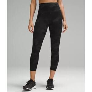 Lululemon Womens Camo Wunder Train High-Rise Crop Leggings Black Gray Size‎ 10